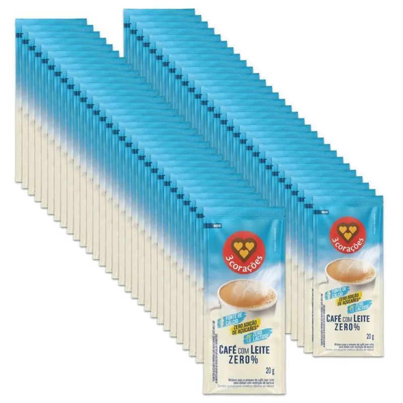 Café Com Leite Solúvel Zero Três Corações Kit 60 Sachês 20g