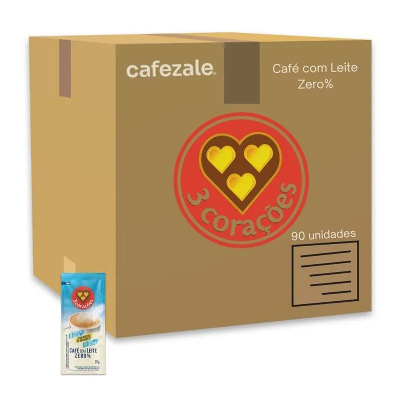 Café Com Leite Solúvel Zero Três Corações Kit 90 Sachês 20g