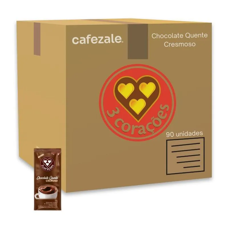 Chocolate Quente Cremoso Solúvel Três Corações Kit 90un 20g