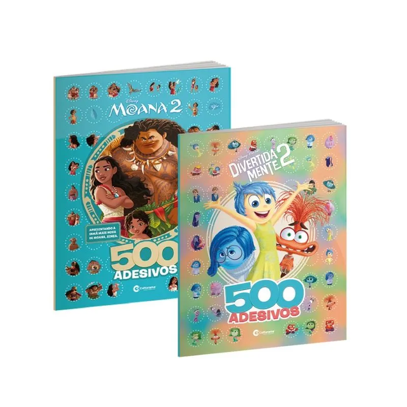 Kit 500 Adesivos Divertida Mente 2 + 500 Adesivos Moana 2 Atividaddes Colorir