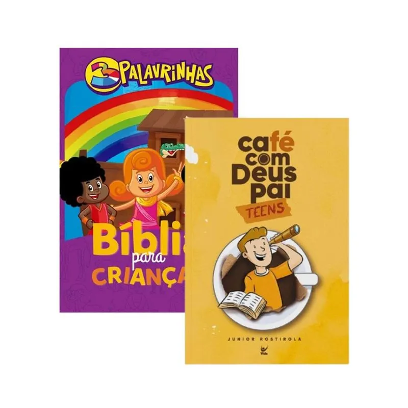 Kit Religioso Bíblia para Crianças 3 Palavrinhas + Café Com Deus Pai Teens