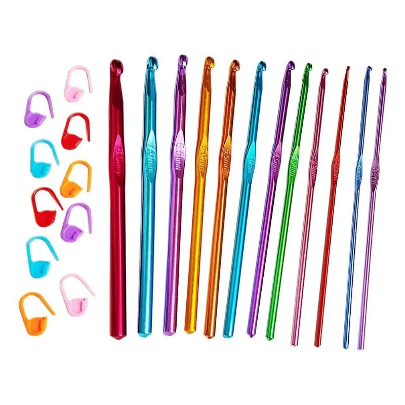 3x Kit 12 Agulhas Crochê Alumínio De 2mm A 8mm + 10 Marcador
