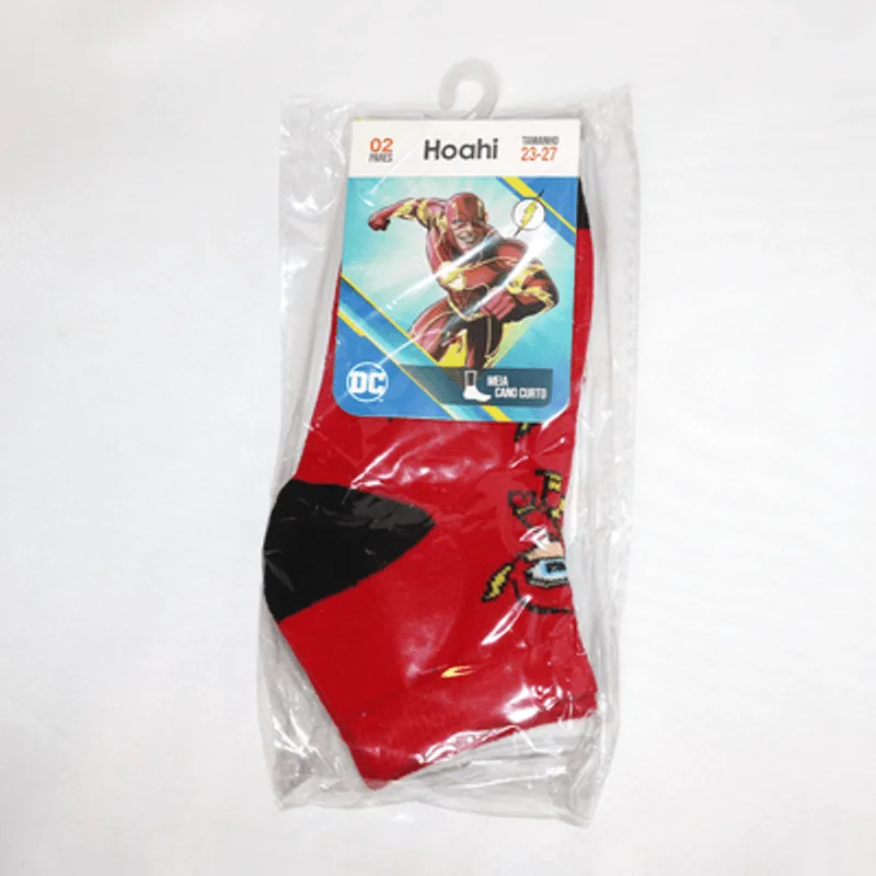 Kit 2 Pares Meia Cano Curto Flash DC Comics Hoahi 23/27