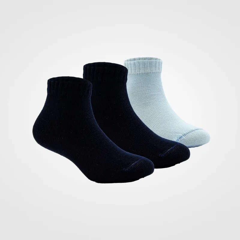 Kit 3 Pares De Meia RN 6 a 12 Meses Hoahi 012 - KIT 3X1 MEIA HOAHI BASIC 6 A 12 MESES CURTO LISO PTO/MAR/AZL