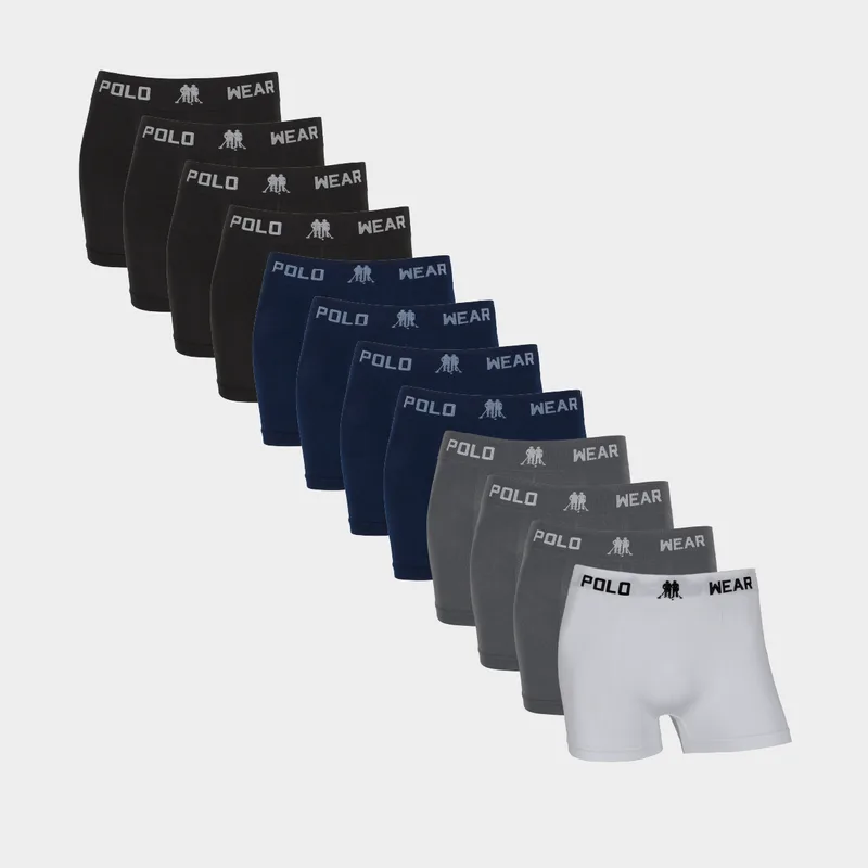 Kit 12 Cuecas Boxer Polo Wear Basic Microfibra KIT 12X1 CUECA POLO WEAR BOXER MICROFIBRA BASIC LISA SORT 2 STD P - AMEIZIN
