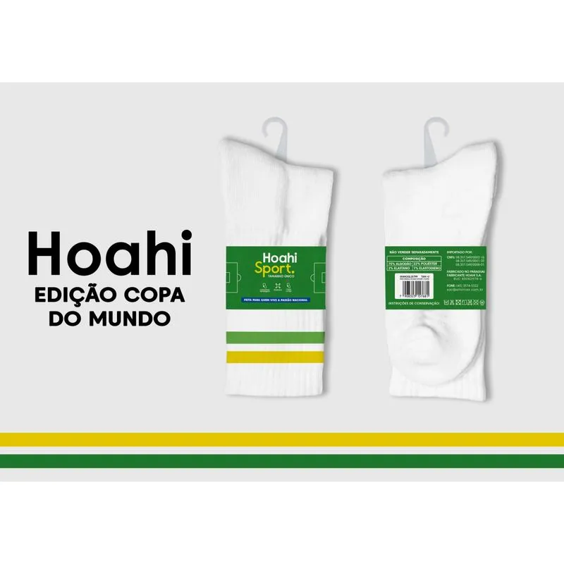 Meia Cano Longo Hoahi Sport Algodão Branco e Verde Claro
