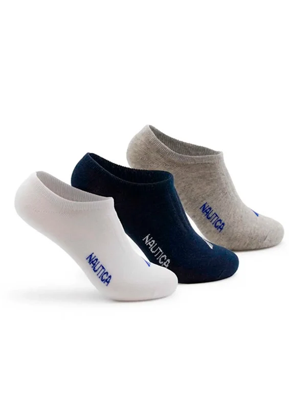 Kit 3 Pares De Meias Algodão Com Elastano Cano Invisivel Nautica Masculino - Cinza/Branco/Preto 33-38