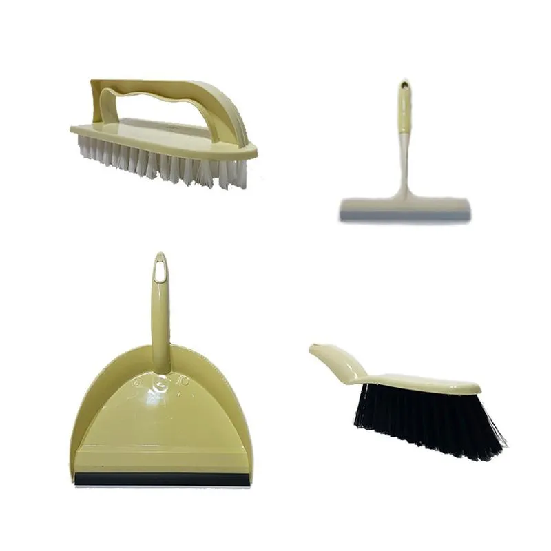 Kit Limpeza 4pçs Pá Escova Rodo Vassoura Portátil Coloridos