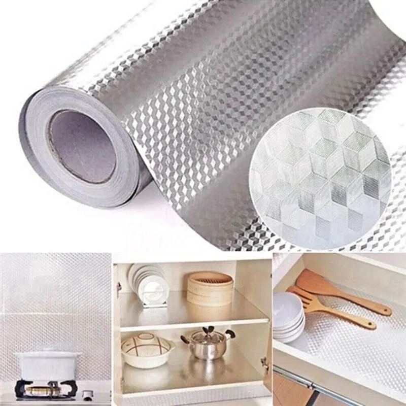 Papel Adesivo Impermeável Lavável Prateado Cozinha 5m X 40cm