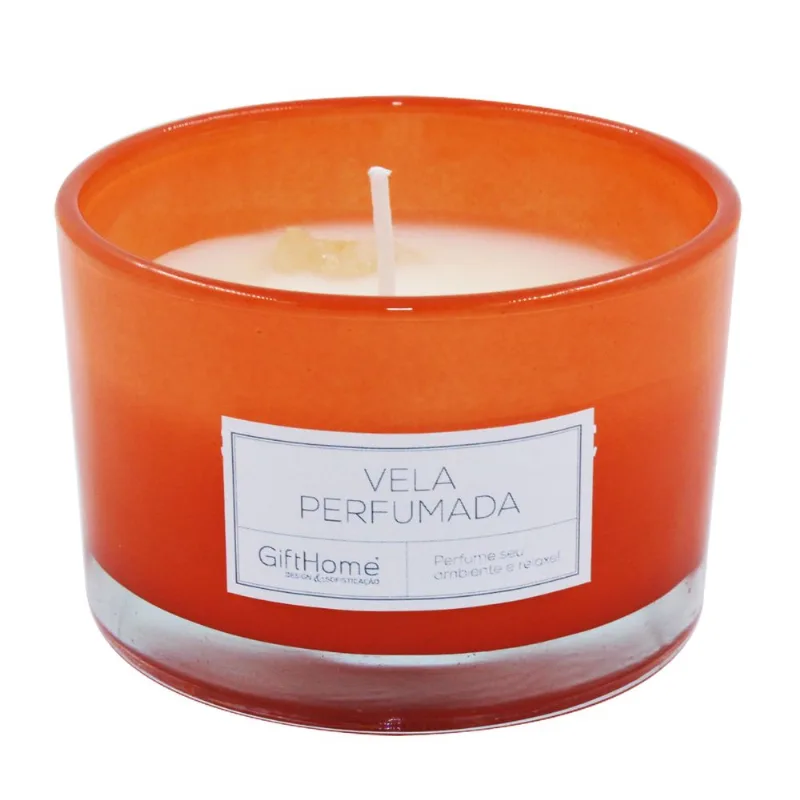 Vela Aromática C/ Suporte 5x7,5cm em Vidro GiftHome-Laranja