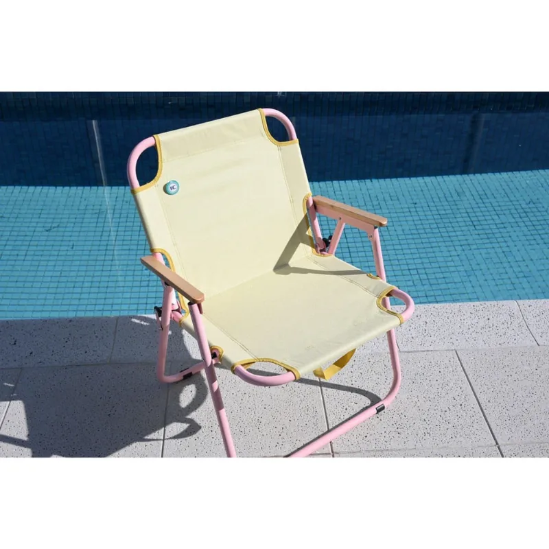 Cadeira De Praia Retrô Colorida Leve Com Alça - Amarelo/Rosa