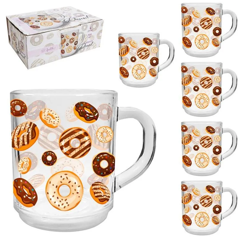 Jogo De Caneca Xícara De Vidro Facilite 6 Peças 250ml Donuts