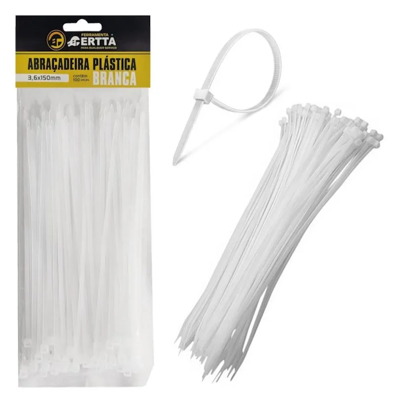 100 Cinta Plástica Abraçadeira Lacre De Nylon 3.6x150mm 15cm Branco