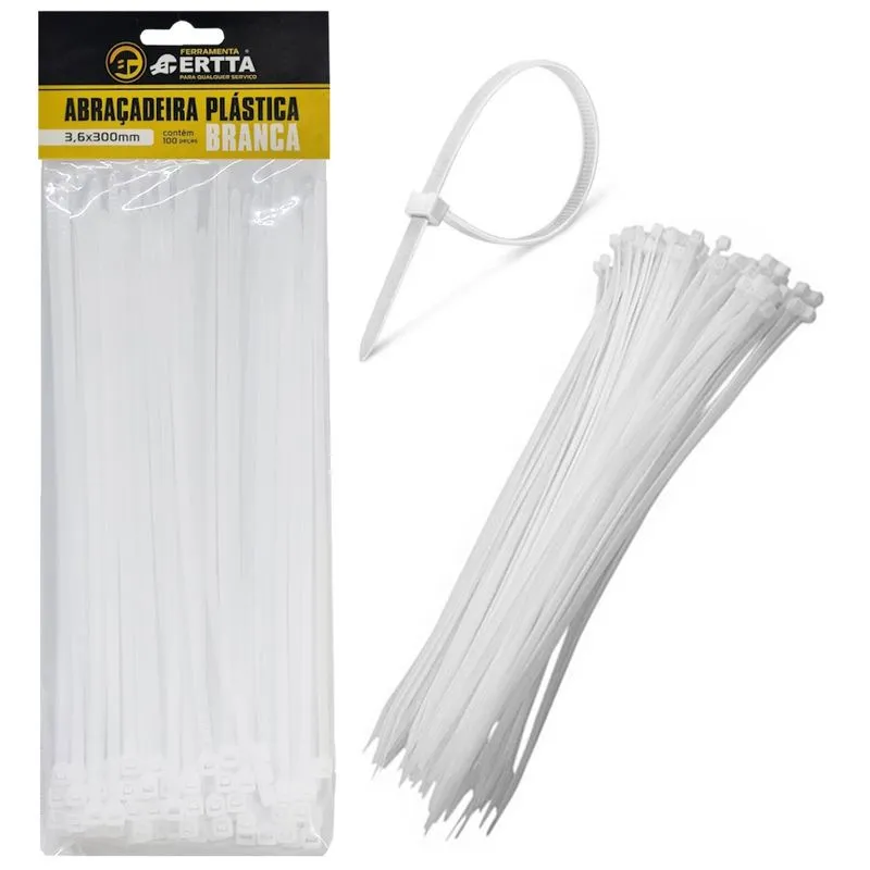 100 Enforca Gato Cinta Plástica Abraçadeira Lacre De Nylon 3.6x300mm 30cm Branco