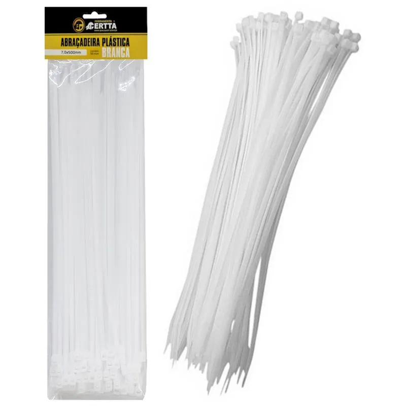 50 Abraçadeiras Lacre De Nylon Enforca Gato Cinta Plástica 7 X 500mm Fita Hellerman 50cm Branco