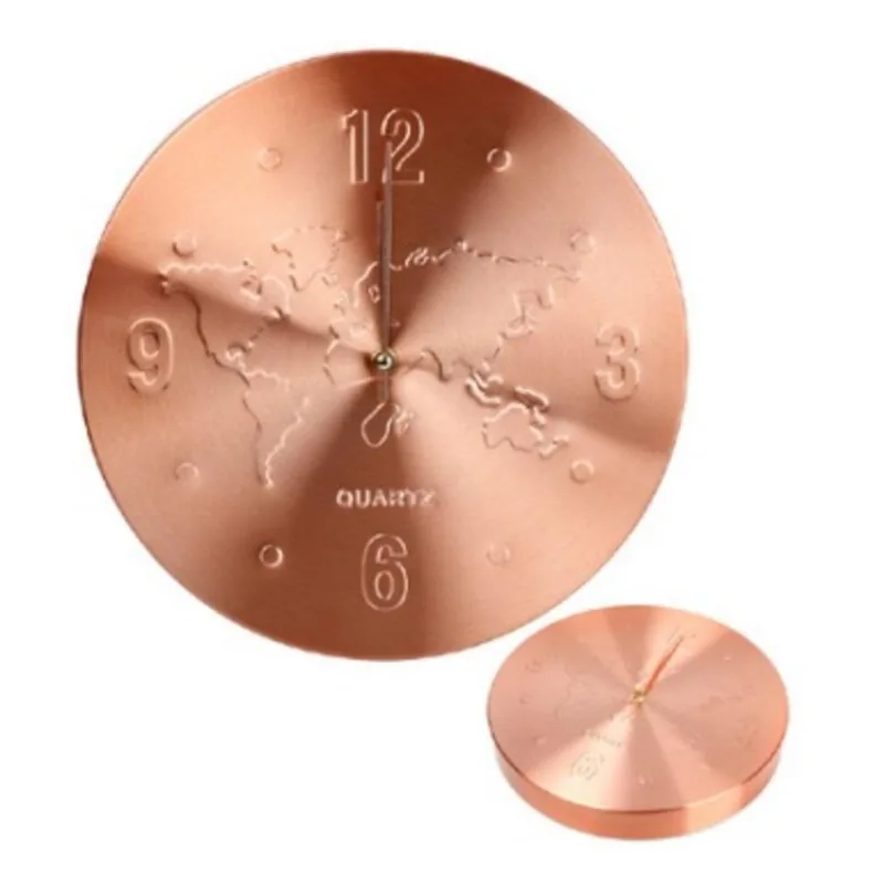 Relógio De Parede Rose Gold Analógico Mapa Mundi Redondo