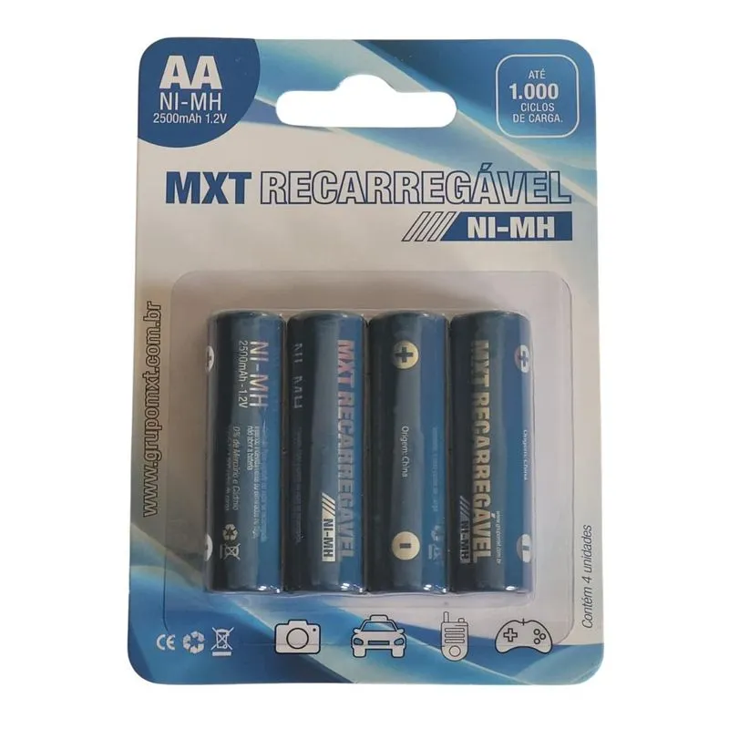 Kit 4 Pilha Regarregável Ni-mh Aa-2500mah Mxt