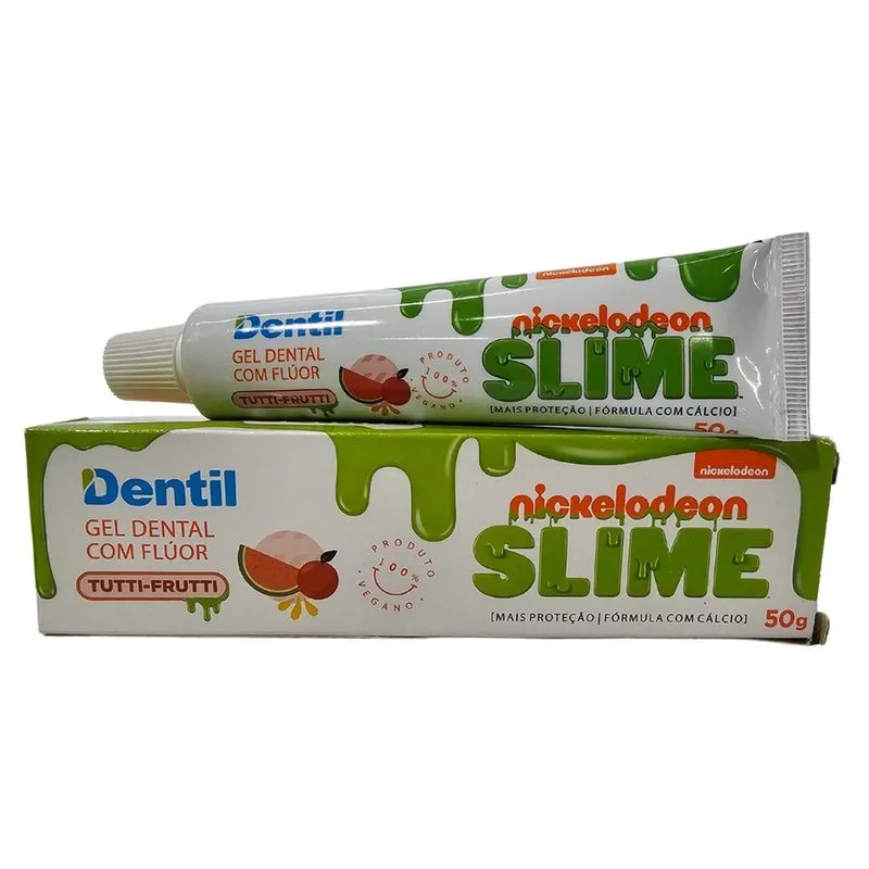 Gel Dental Com Flúor + Cálcio Tutti-Frutti Vegano Slime Nickelodeon Dentil 50g