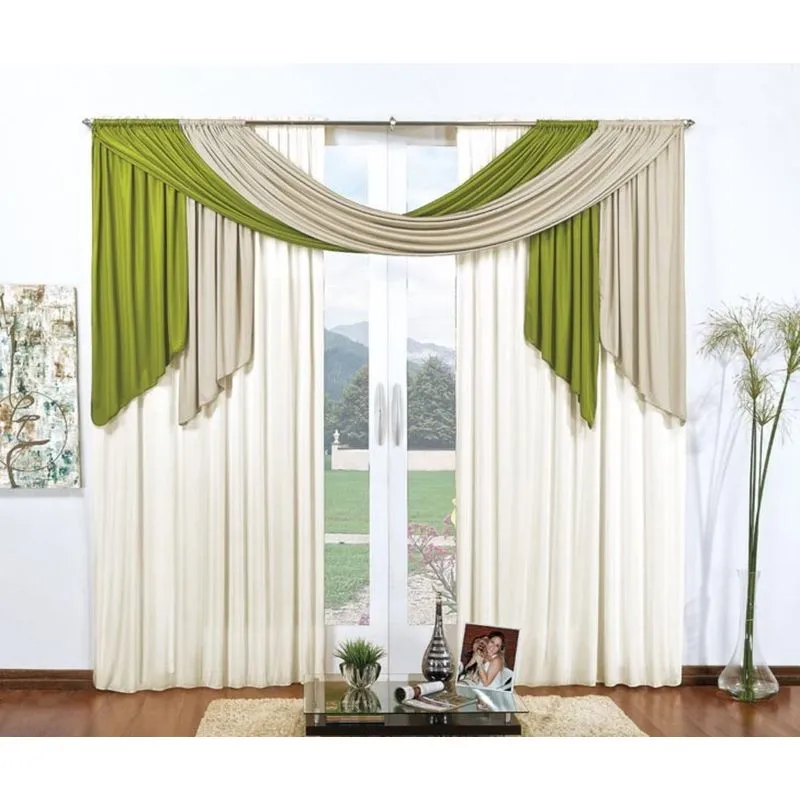 Cortina Natália para varão Duplo 3m Verde/Bege/Palha