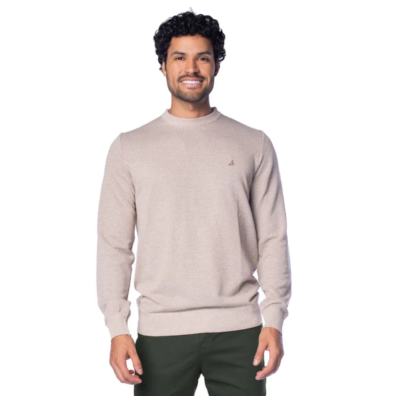 Suéter Masculino John Sailor Texturizado Gola Careca Bege - P