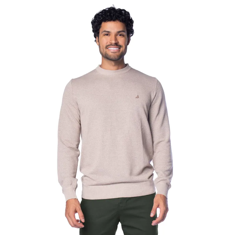 Suéter Masculino John Sailor Texturizado Gola Careca Bege - G