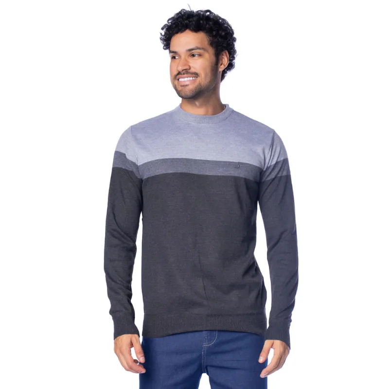 Suéter Masculino John Sailor Degradê Gola Careca Preto/Cinza - GG