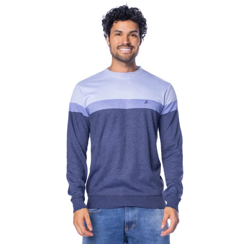 Suéter Masculino John Sailor Degradê Gola Careca Azul - P