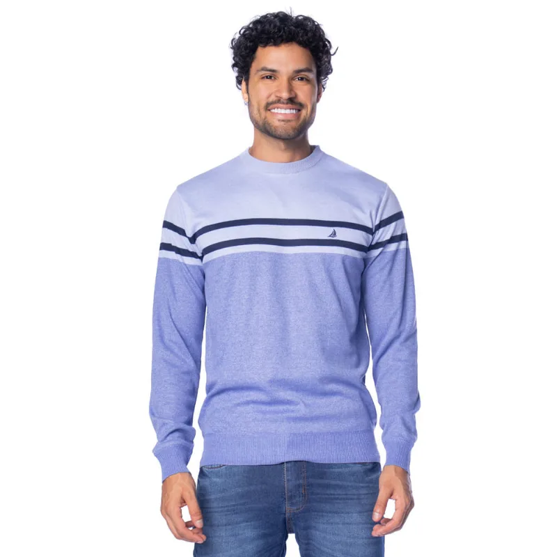 Suéter Masculino John Sailor Listrado Gola Careca Azul - M