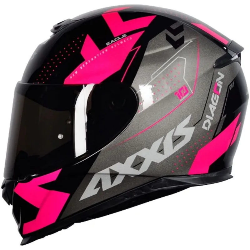 Capacete Axxis Eagle Diagon Preto Pink 56