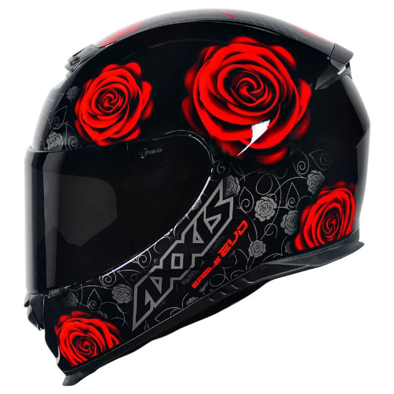 Capacete Axxis Eagle Flowers New Preto Vermelho 58