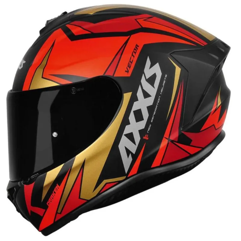 Capacete Axxis Draken Vector Fosco Preto Vermelho Dourado 62