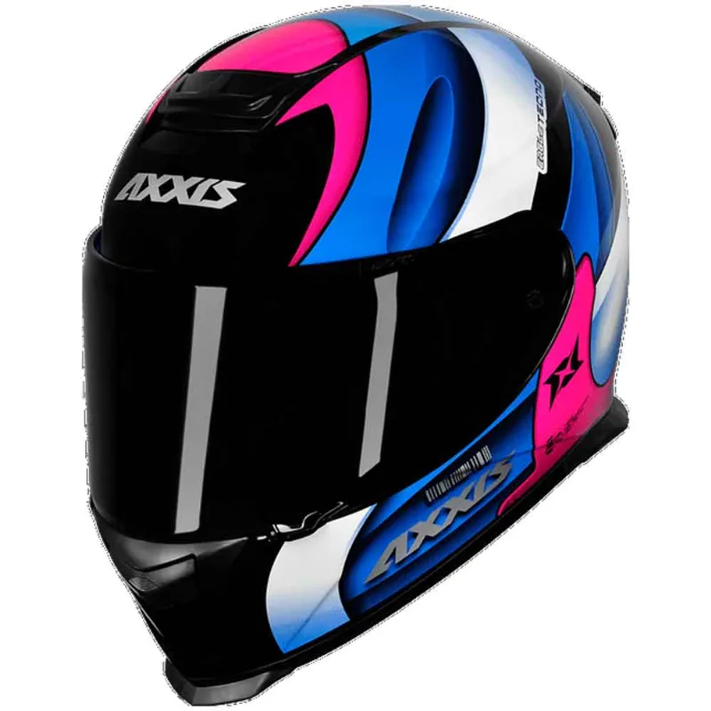 Capacete Axxis Eagle Tecno Brilhante Preto Rosa Azul 60