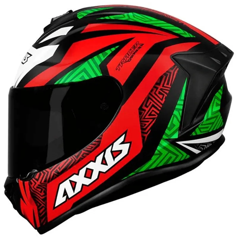 Capacete Axxis Draken Tracer Fosco Preto Vermelho Verde 60