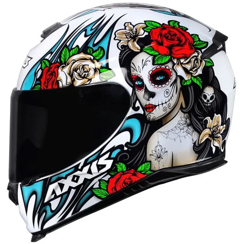 Capacete Axxis Eagle Catrina Branco Azul Vermelho 54