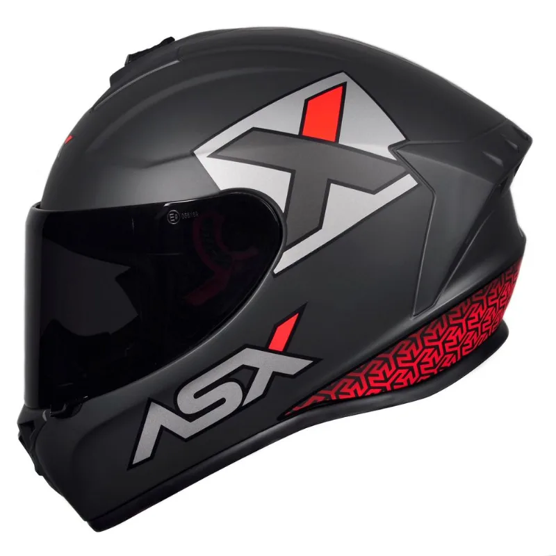 Capacete ASX Draken Concept Fosco Cinza Prata Vermelho 56
