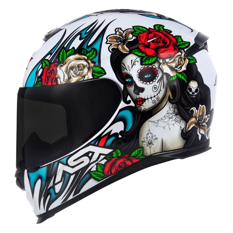 Capacete ASX Eagle Catrina Branco Azul Vermelho 60