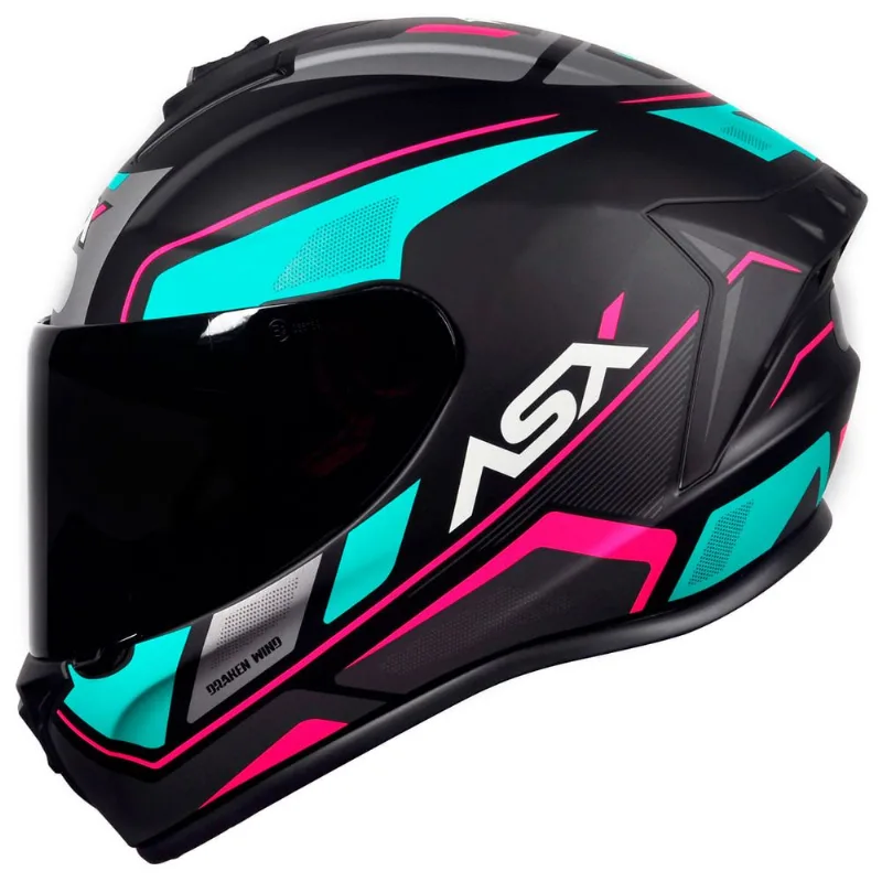 Capacete ASX Draken Wind Fosco Preto Tiffany Pink 64