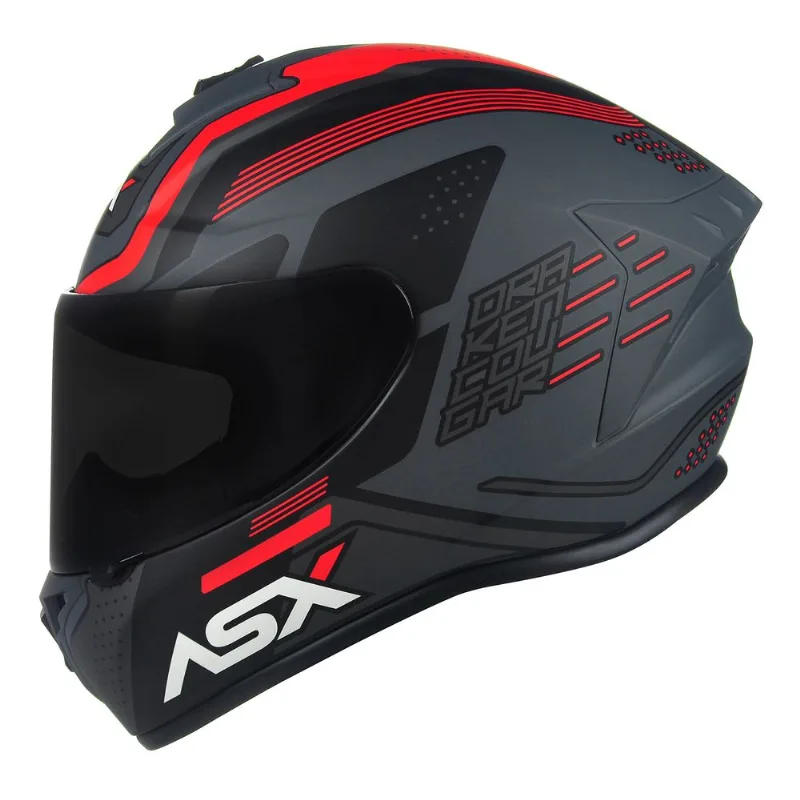Capacete ASX Draken Cougar Fosco Cinza Preto Vermelho 54