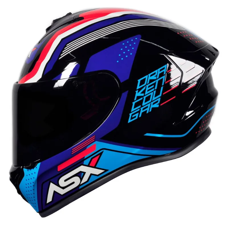 Capacete ASX Draken Cougar Preto Azul Vermelho 56