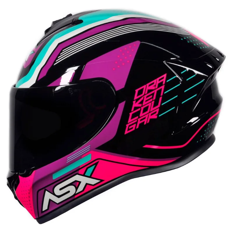 Capacete ASX Draken Cougar Preto Pink Tiffany 58