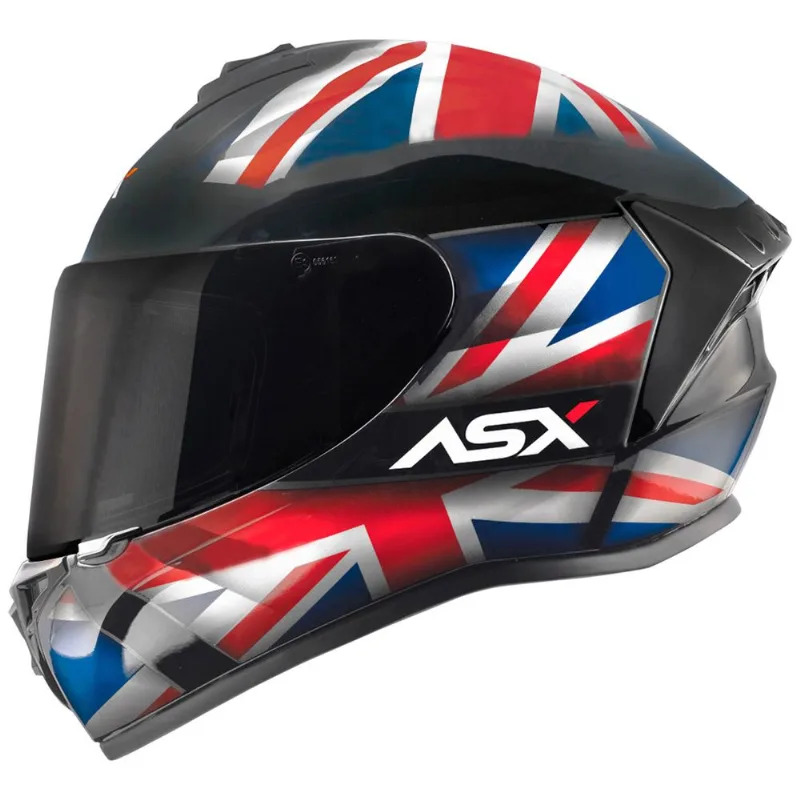 Capacete ASX Draken UK Fosco Preto Vermelho Azul 58