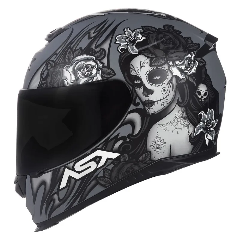Capacete ASX Eagle Catrina Fosco Cinza Branco Preto 64