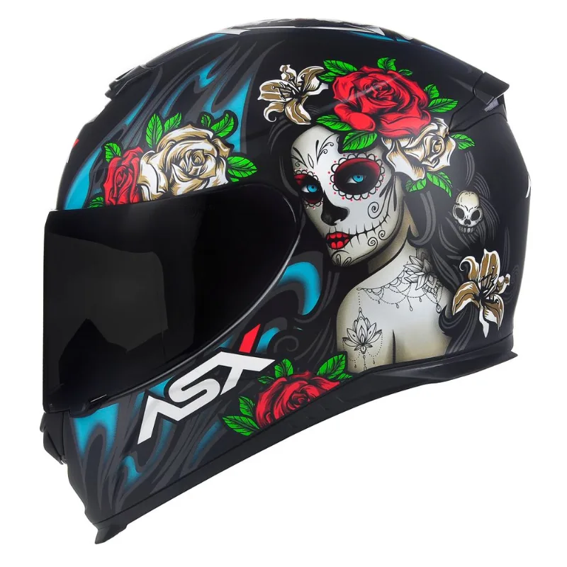 Capacete ASX Eagle Catrina Fosco Preto Azul Vermelho 64