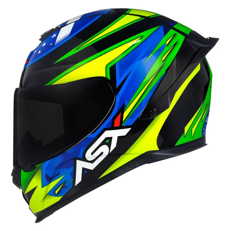 Capacete ASX Eagle Racing Patriot Preto Verde Amarelo 62