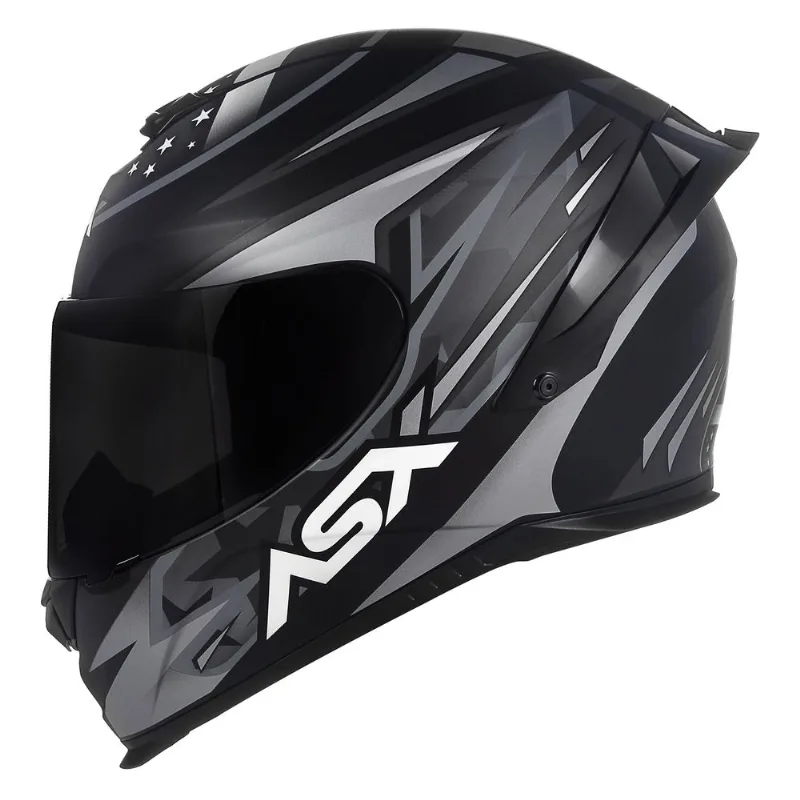 Capacete ASX Eagle Racing Patriot Preto Grafite Prata Fosco 54