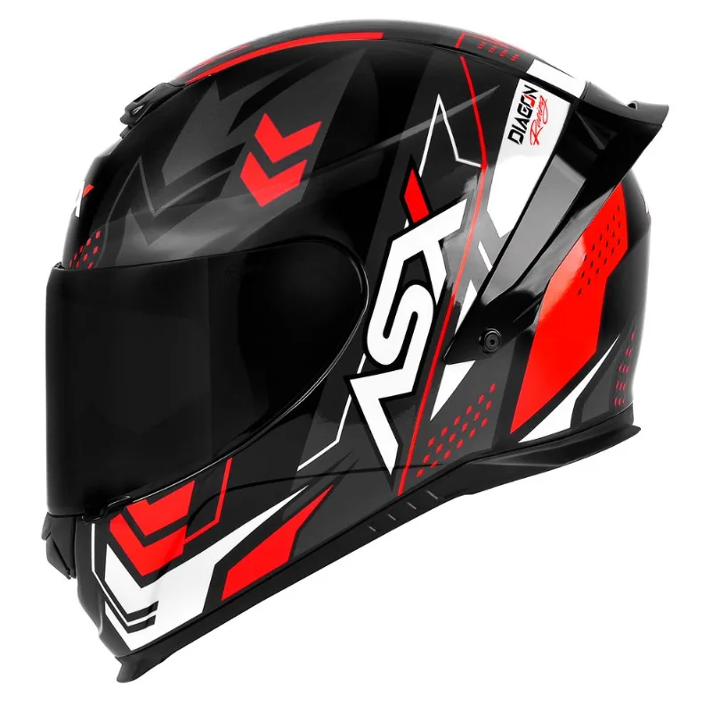 Capacete ASX Eagle Racing Diagon Preto Grafite Vermelho 58