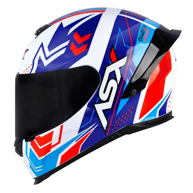 Capacete ASX Eagle Racing Diagon Branco Azul Vermelho 56