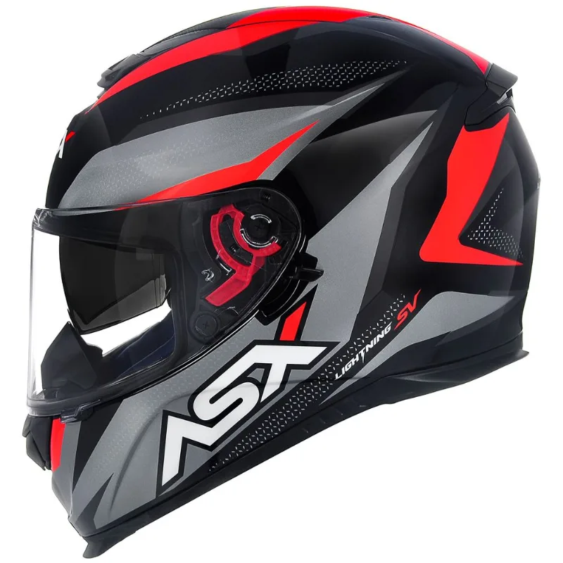 Capacete ASX Eagle Sv Lightning Preto Prata Vermelho 60