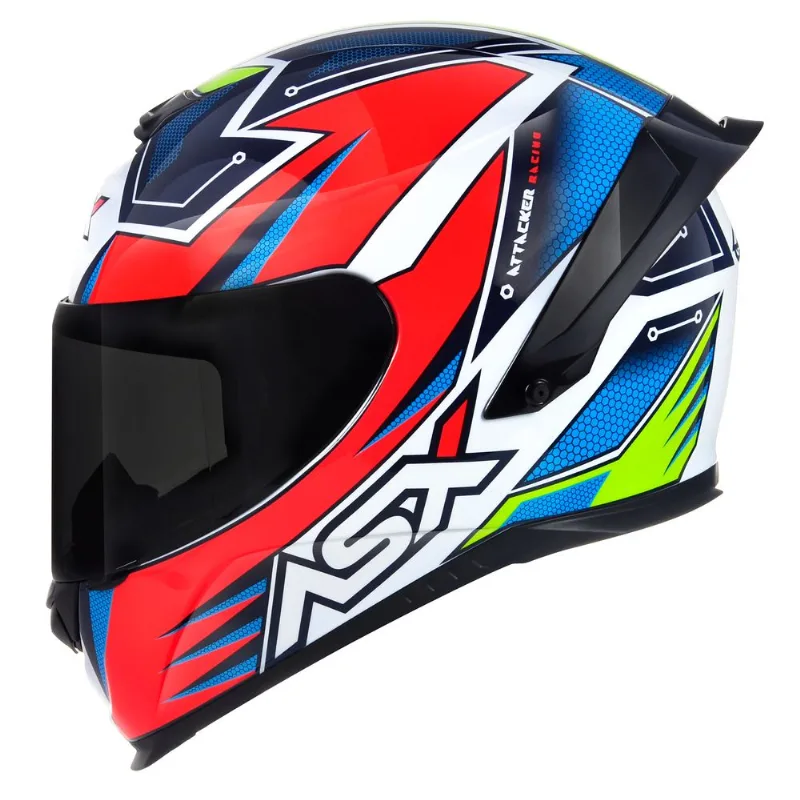 Capacete ASX Eagle Racing Attacker Branco Azul Vermelho 56
