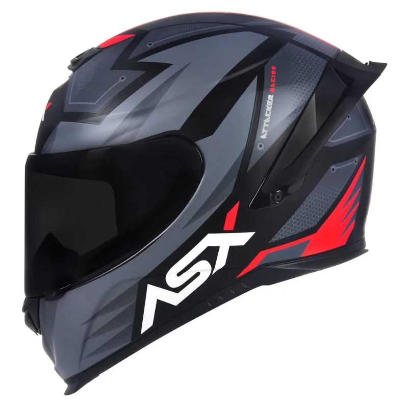 Capacete ASX Eagle Racing Attacker Fosco Preto Cinza Vermelho 54